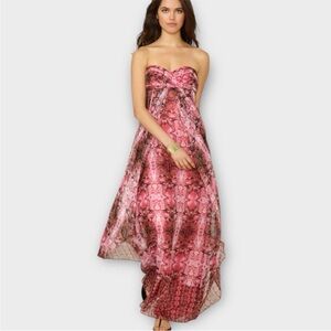 Laundry by Shelli Segal Red Pink Printed Sweatheart Neckline Maxi Chiffon 12